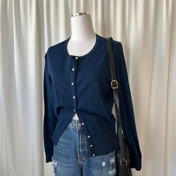 WHBM blue button-up cardigan size Large. - Picture 4 of 8